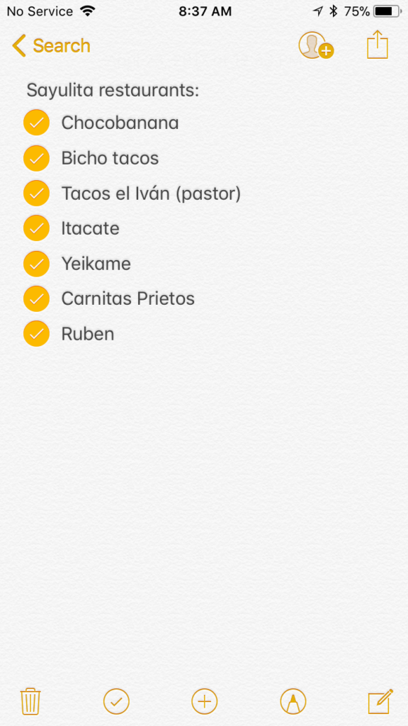 Sayulita Restaurants iPhone Checklist